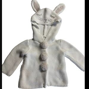 Max studio baby bunny cardigan sweater with Pom poms white amd pink 3-6 months